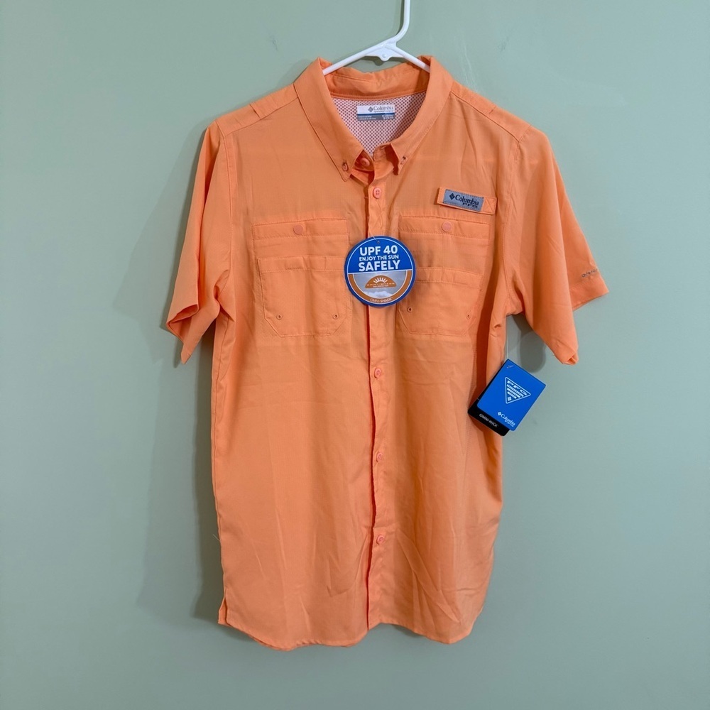 New Columbia Orange Casual Button Down Shirt